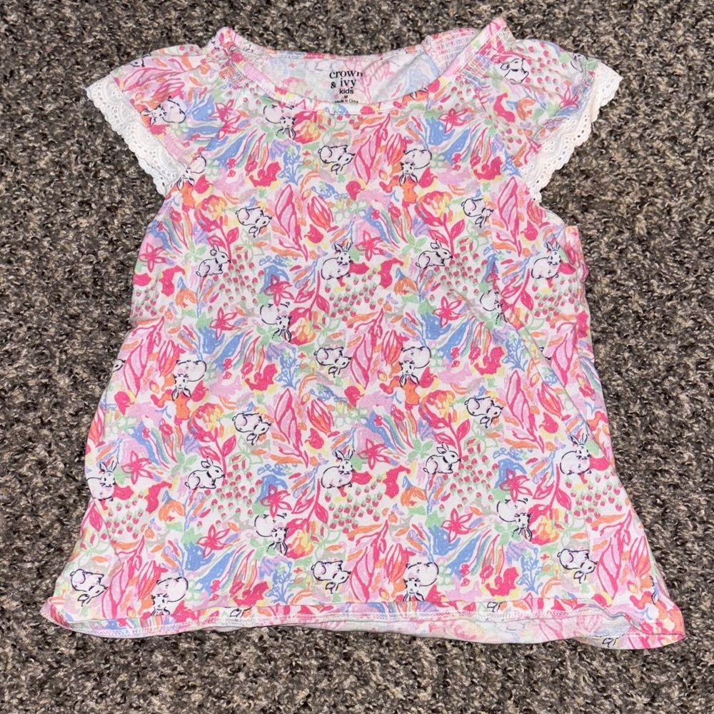 crown & ivy Kids Floral Tee With Rabbits